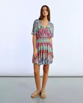 Короткое платье с принтом и рукавами-бабочками Lili Sidonio, мультиколор