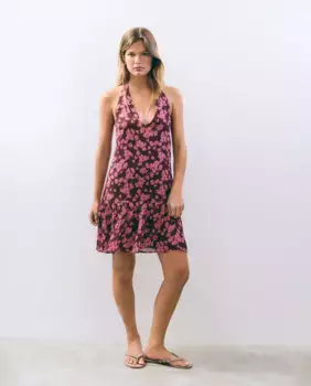 Короткое платье с принтом и воротником халтер Brownie, розовый