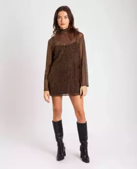 Короткое платье с прозрачным блеском The-Are, золотой