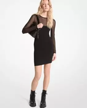 Короткое платье с рукавами и полупрозрачным воротником Michael Michael Kors, черный