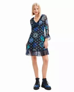 Короткое платье с рюшами Desigual, синий