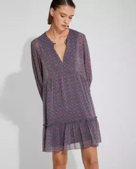 Короткое платье с рюшами и длинными рукавами Nalle, синий