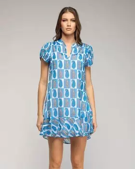 Короткое платье с рюшами и геометрическим мотивом Niza, мультиколор