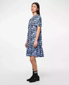 Короткое платье с рюшами из низкой вискозы Pieces, синий