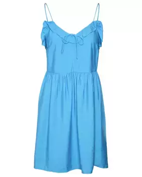 Короткое платье с рюшами на вырезе Vero Moda, синий