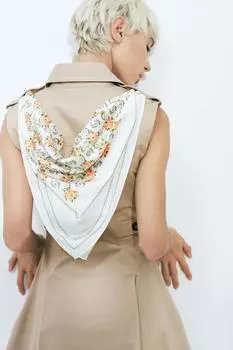 Короткое платье с шарфом ZARA, цвет Dark beige