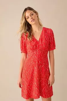 Короткое платье с широкими плечами и принтом Dash Ro&Zo, красный