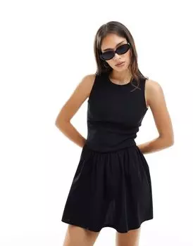 Короткое платье с юбкой из черного поплина ASOS DESIGN