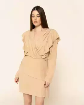 Короткое платье с V-образным перекрестным вырезом и легкими драпировками Dolores Promesas, бежевый