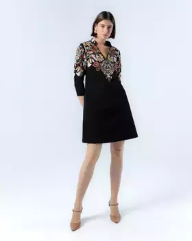 Короткое платье с V-образным вырезом и вышивкой Carmina Niza, черный
