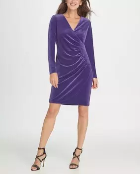 Короткое платье с V-образным вырезом DKNY, бордо