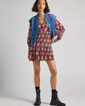 Короткое платье с V-образным вырезом и орнаментальным принтом Pepe Jeans, мультиколор