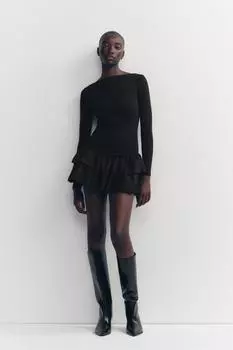 Короткое платье с воланами ZARA, черный
