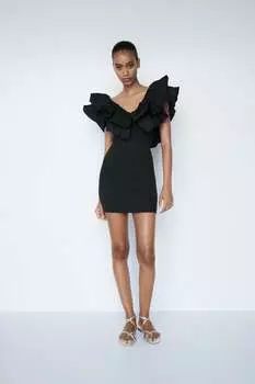 Короткое платье с волорами Zara, черный