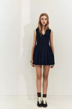 Короткое платье с воротником питер пэн ZARA, темно-синий