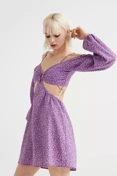 Короткое платье с вырезами H&M, фиолетовый/цветы
