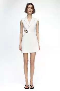 Короткое платье с вырезом и пряжкой ZARA, экрю