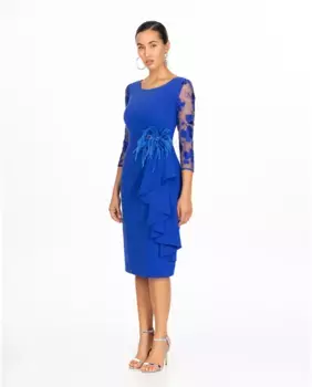 Короткое платье с вышитыми тюлевыми рукавами Sonia Pea, синий