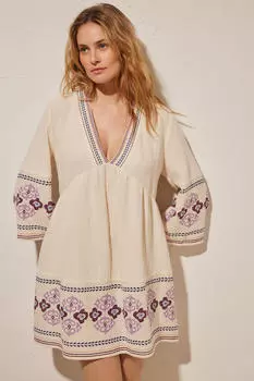 Короткое платье с вышивкой из 100% хлопка Women'secret, белый