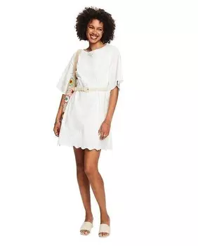 Короткое платье с вышивкой из органического хлопка Esprit Collection, белый