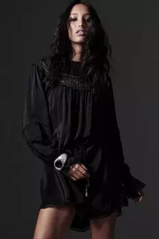 Короткое платье с вышивкой ZARA, черный