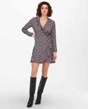Короткое платье с запахом и длинными рукавами Only, темно-синий