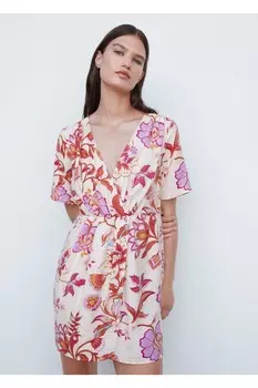 Короткое платье с запахом и рисунком Mango, белый