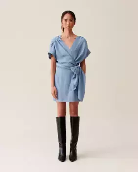 Короткое платье с запахом в синюю полоску Claudie Pierlot, светло-голубой