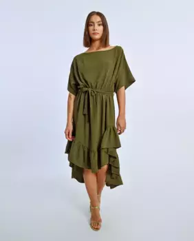 Короткое платье с завязками и рюшами Lili Sidonio, цвет Caqui