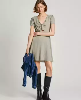 Короткое платье с завязкой спереди Pepe Jeans, зеленый