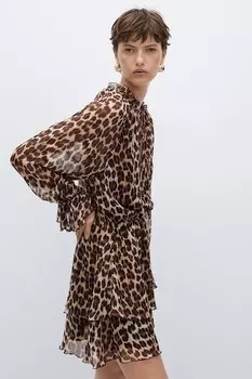 Короткое платье с животным принтом Mango, черный, коричневый