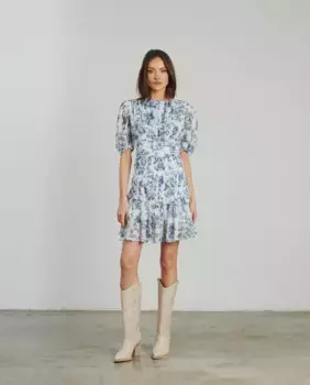 Короткое платье со сборкой на талии и короткими рукавами Alma en Pena, синий