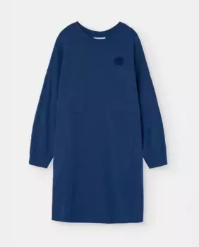Короткое платье со складкой на манжете и круглым вырезом Loreak Mendian, темно-синий