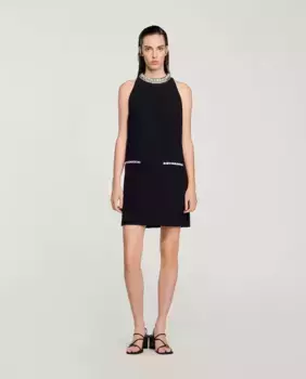 Короткое платье со стразами Sandro, черный