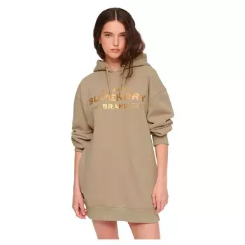 Короткое платье Superdry Luxe Metallic Logo Hood Long Sleeve, серый