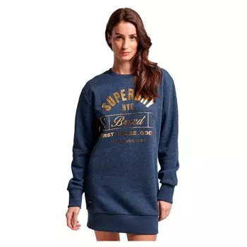 Короткое платье Superdry Luxe Metallic Logo Long Sleeve, синий
