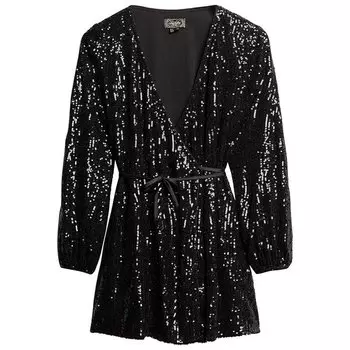Короткое платье Superdry Sequin Wrap Long Sleeve, черный
