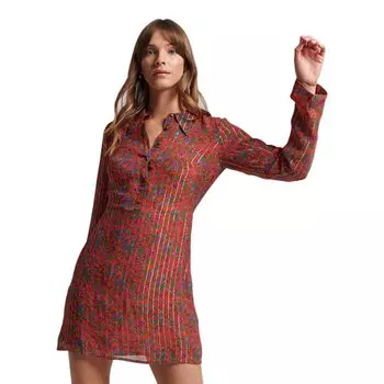 Короткое платье Superdry Studios Button Front Long Sleeve, оранжевый