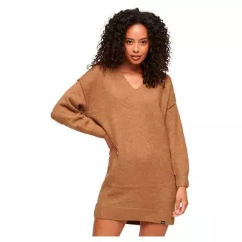 Короткое платье Superdry V Jumper Long Sleeve, коричневый