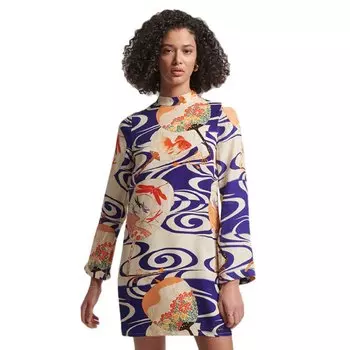 Короткое платье Superdry Vintage Flare Long Sleeve, бежевый