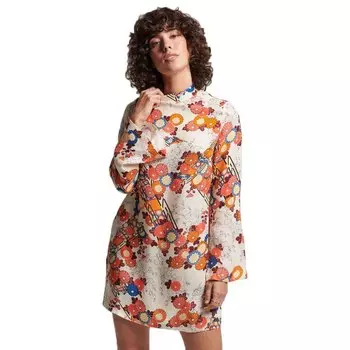 Короткое платье Superdry Vintage Flare Long Sleeve, разноцветный