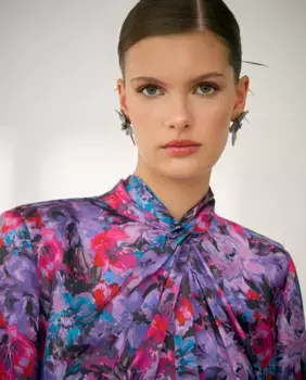Короткое платье свободного кроя с длинными рукавами Woman Fiesta El Corte Ingls, фиолетовый
