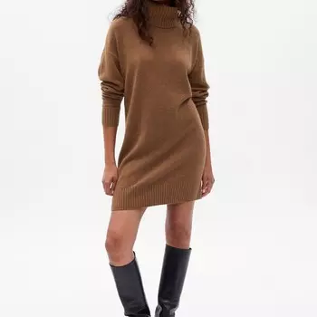 Короткое платье свободного покроя с высоким воротом Gap, бежевый