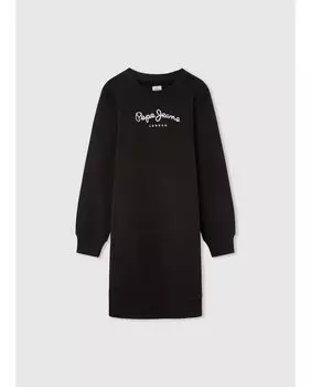Короткое платье-толстовка для девочки с блестящим логотипом Pepe Jeans, черный