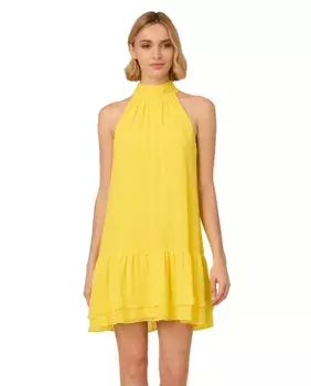 Короткое платье-трапеция из шифона Adrianna Papell, жёлтый