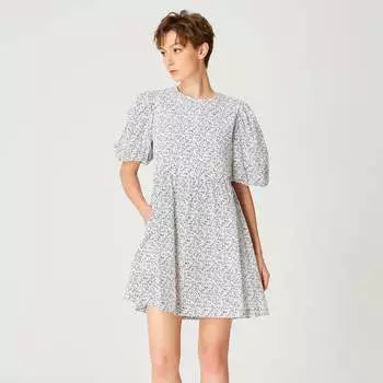 Короткое платье-трапеция с монохромным цветочным принтом S&J Weekends, белый