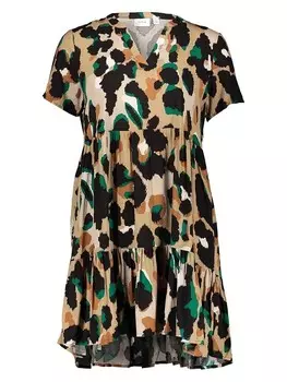 Короткое платье Vila Kleid, цвет Hellbraun/Grn/Schwarz