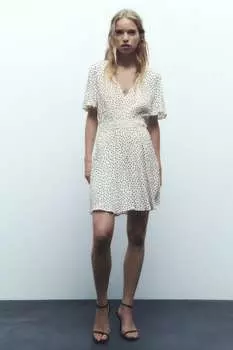 Короткое платье в гороток ZARA, белый