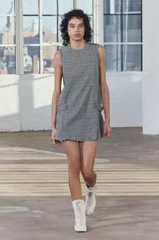 Короткое платье в клетку ZARA, серый/бежевый
