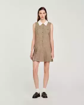 Короткое платье в ломаную клетку Sandro, коричневый